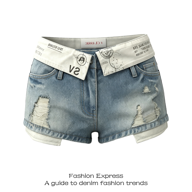American-Style Women's Summer Low-Waist Denim Shorts, Hot Girl Street Style, Cool Ripped, Hip-Hugging, Slim-Fit Casual Pants American-Style Women's Summer Low-Waist Denim Shorts, Hot Girl Street Style, Cool Ripped, Hip-Hugging, Slim-Fit Casual Pants