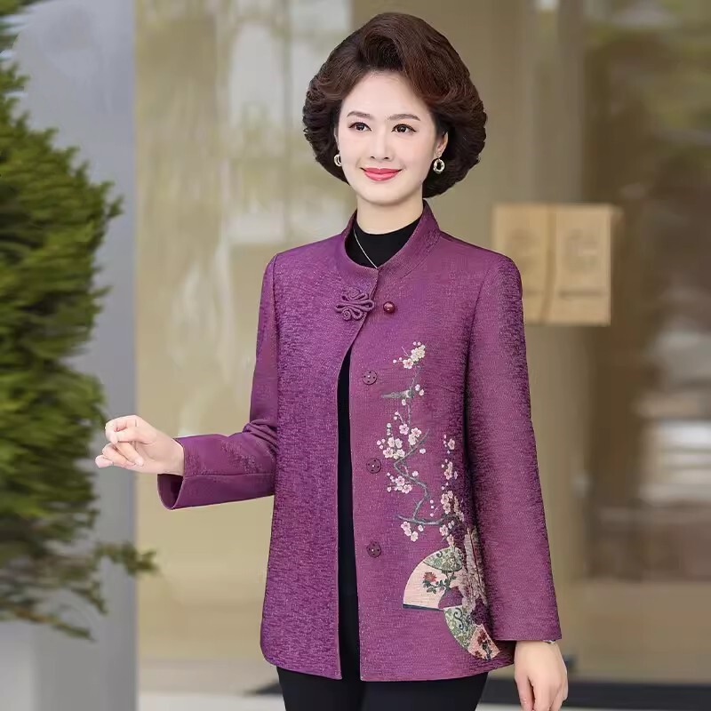Middle-Aged Mother's Spring Coat, New Style, Fashionable, Middle-Aged and Elderly Women's Spring and Autumn Noble Wedding Dress Top, Elderly Clothing