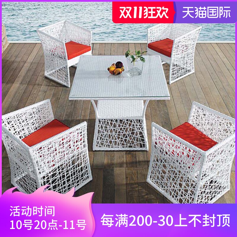 Outdoor balcony wrought iron furniture combination Creative table and chair set Leisure bar coffee rattan chair coffee table three-piece set