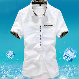 休闲短袖衬衫韩版修身纯色半袖衬衣