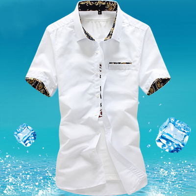 休闲短袖衬衫韩版修身纯色半袖衬衣