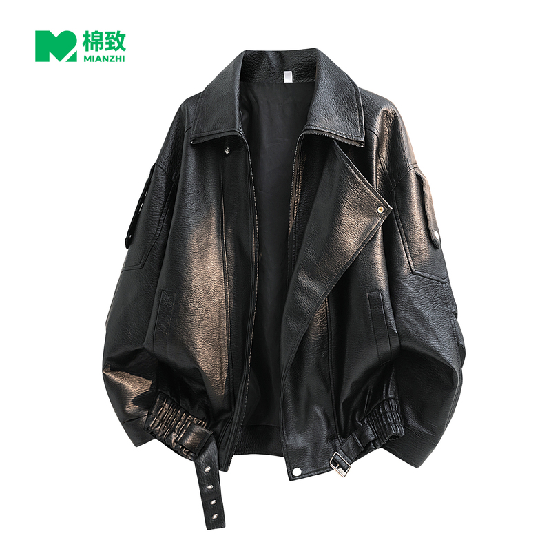 Cotton Official Genuine Lychee Pattern High-End Double-Layer Collar Leather Jacket Cool and Unique Super Stylish Motorcycle Jacket Cotton Official Genuine Lychee Pattern High-End Double-Layer Collar Leather Jacket Cool and Unique Super Stylish Motorcycle Jacket