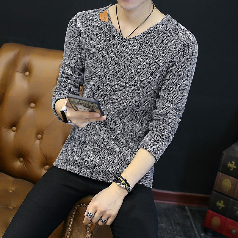 In spring and autumn 2022, new men's long sleeve T - shirt V - collar T - shirt is a handsome topper