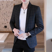 Casual small suit jacket men Korean slim trend autumn and winter New handsome men Plaid single suit jacket