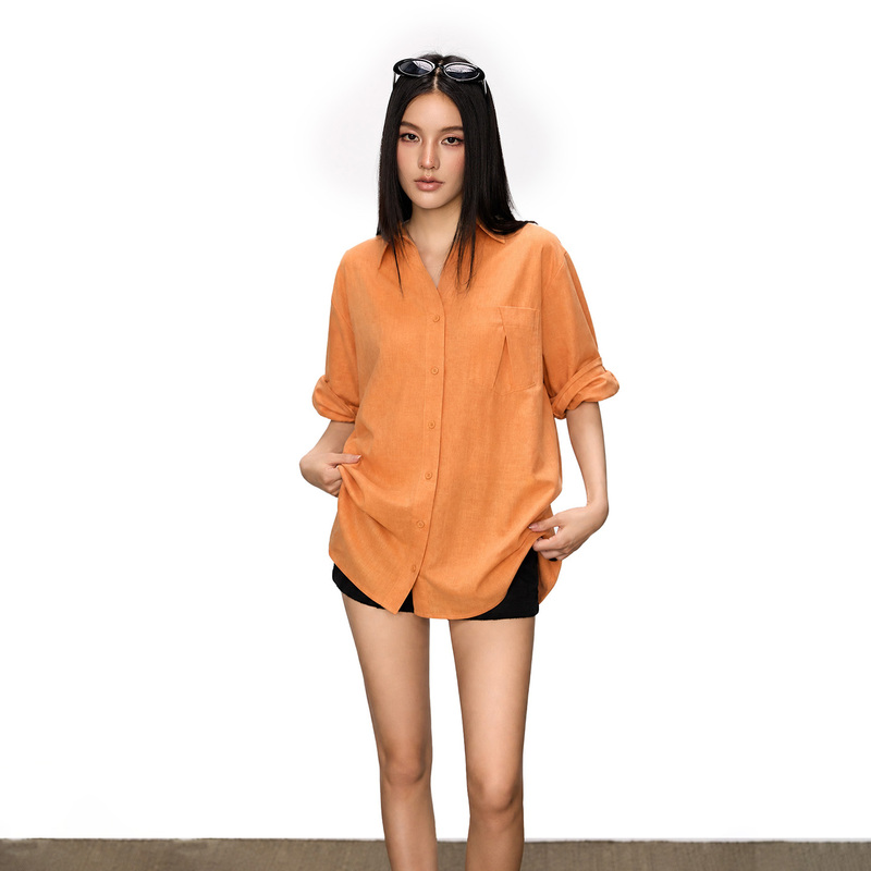 Cherry Melody Loose-Fitting Sun-Protective Shirt with Swallowtail Collar and Long Sleeves Cherry Melody Loose-Fitting Sun-Protective Shirt with Swallowtail Collar and Long Sleeves