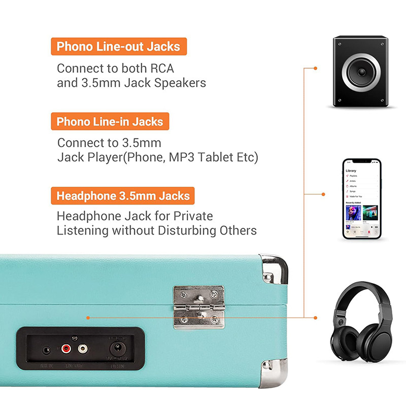 Виниловый проигрыватель 装逼送礼利器！出老美覆古黑胶唱片机3速内置立体声扬声手提箱