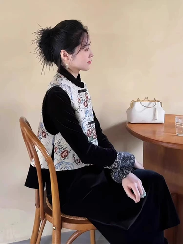 Элитный изысканный жилет, платье, комплект, китайский стиль, с вышивкой