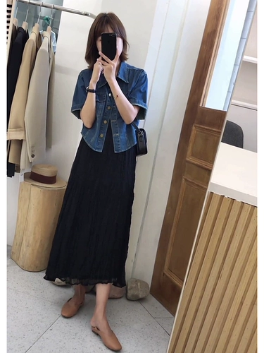 Летняя одежда, джинсовая куртка, платье, комплект, по фигуре, изысканный стиль