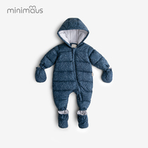 Baby down jacket thickened clothes white duck down winter coat baby jumpsuit hand and foot protection warm climbing suit