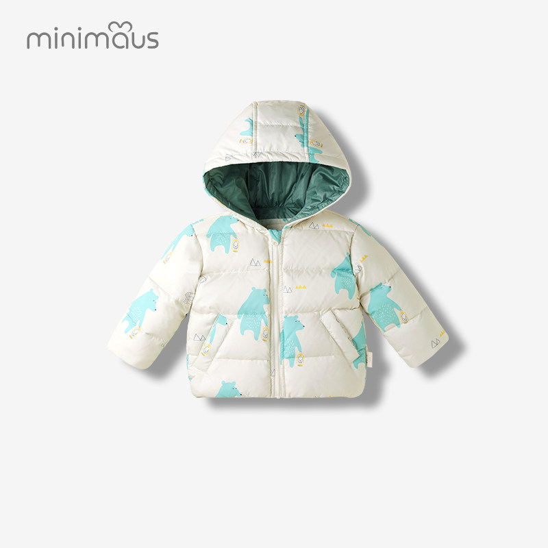 Baby down jacket going out short explosion style thickened 90 white duck down autumn and winter baby warm hooded jacket