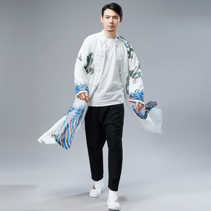 Chinese Style Chinese Retro Folk Ancient Dress Man's Long Shirt Long Dress Rehearsal of the Republic of China's Men's Qipao Gown