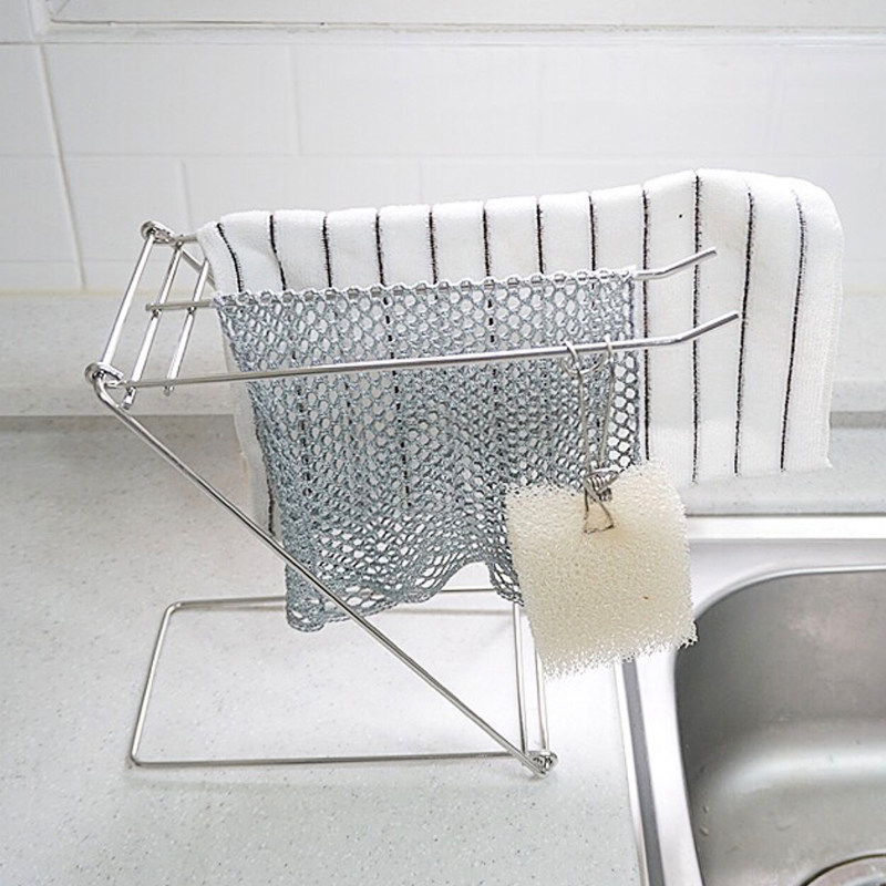 Rice room foldable stainless steel rag rack ins kitchen countertop rag drainer free punch vertical drying rack