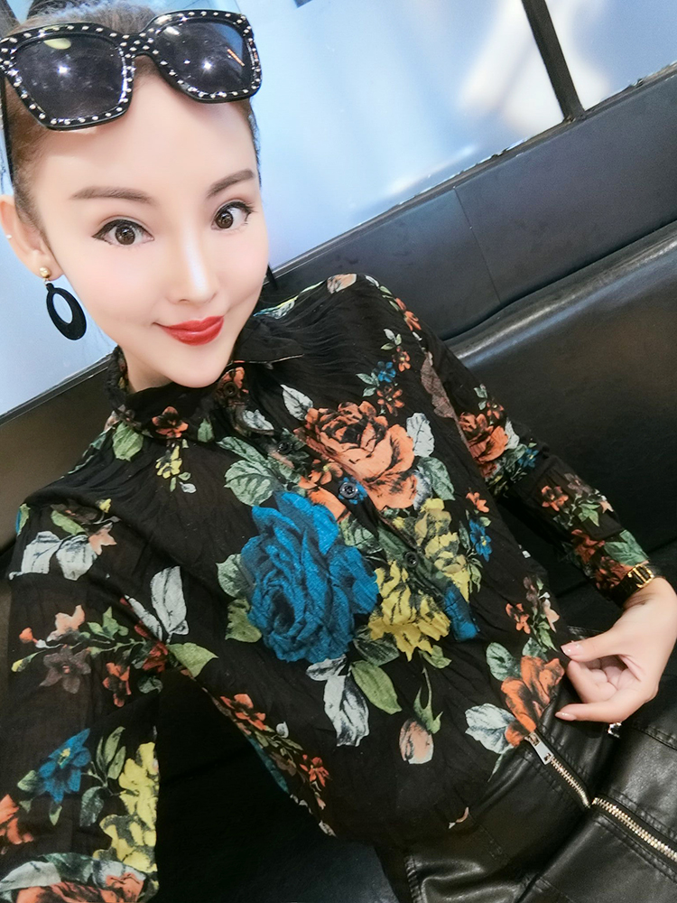 Mùa đông 2018 mới áo sơ mi lụa dài tay nữ cổ áo thời trang cổ áo hoa dại chạm đáy áo sơ mi khí nhỏ áo sơ mi áo sơ mi nữ tay ngắn