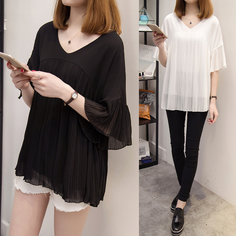 Pregnant women's snowspun shirts Loose Korean Version Half Sleeve Tidal Moms Summer Summer Shirts Short short sleeves Doll Shirts Thin