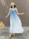 Grove Forever French Gradient Color Loose V Neck Suspender Dress Summer Sleeveless Women's Holiday Long Skirt