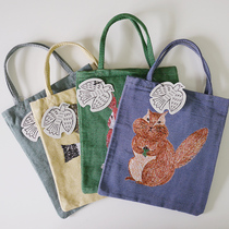Spot Japanese imported illustrator Matsuo beautiful snow cloth art cat rabbit small bag Japanese casual hand bag