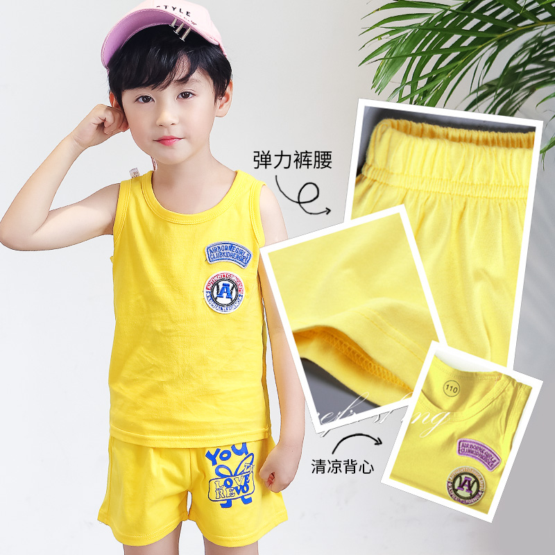 Boys vest bộ mùa hè 2020 mới trẻ em không tay quần short hai mảnh bộ trẻ em lớn không tay cotton t-shirt.