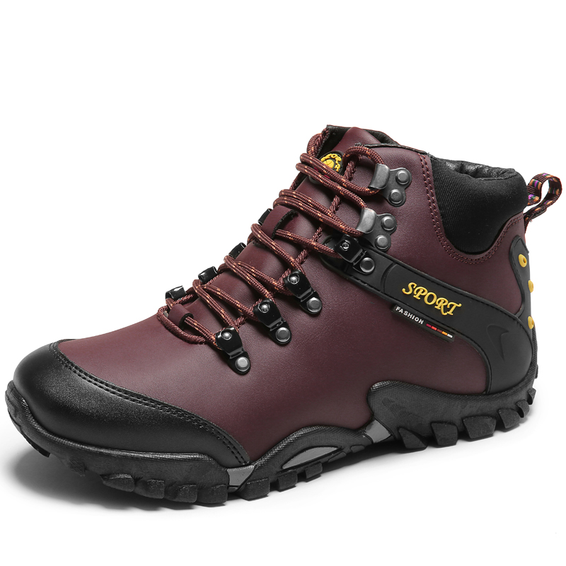 Winter hiking shoes men's fleece warm outdoor boots waterproof non-slip thick bottom wear-resistant hiking shoes high tube two cotton shoes