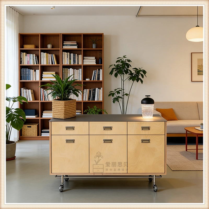 Sideboard Against the Wall, Integrated Cabinet with Drawers, Movable Ocean Board Coffee Machine Storage Cabinet for Living Room and Kitchen