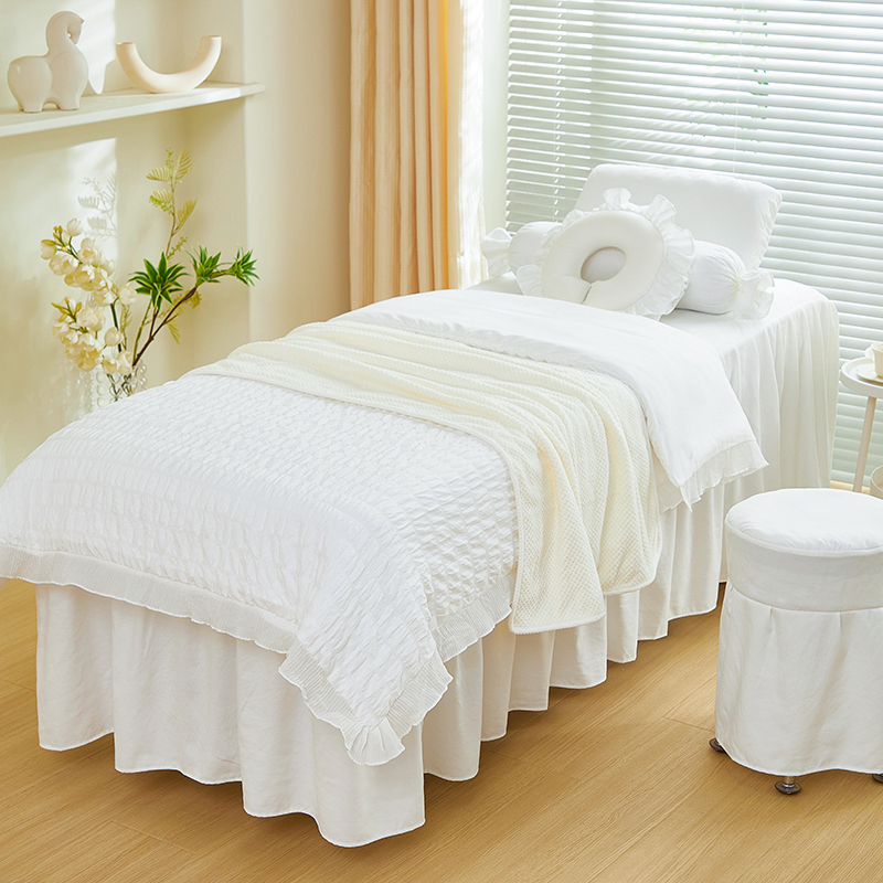 Shijia Creamy Bubble Gauze Beauty Bed Cover Four-Piece Set for Massage Therapy Salon, Shampoo Bed Sheet, Suitable for All Seasons