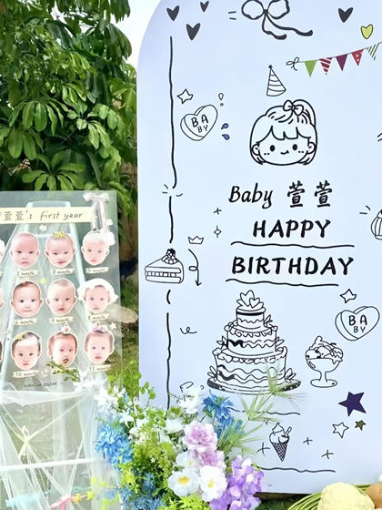 ins风周岁生日布置场景装饰背景墙宝宝派对kt板男女孩生日高级感