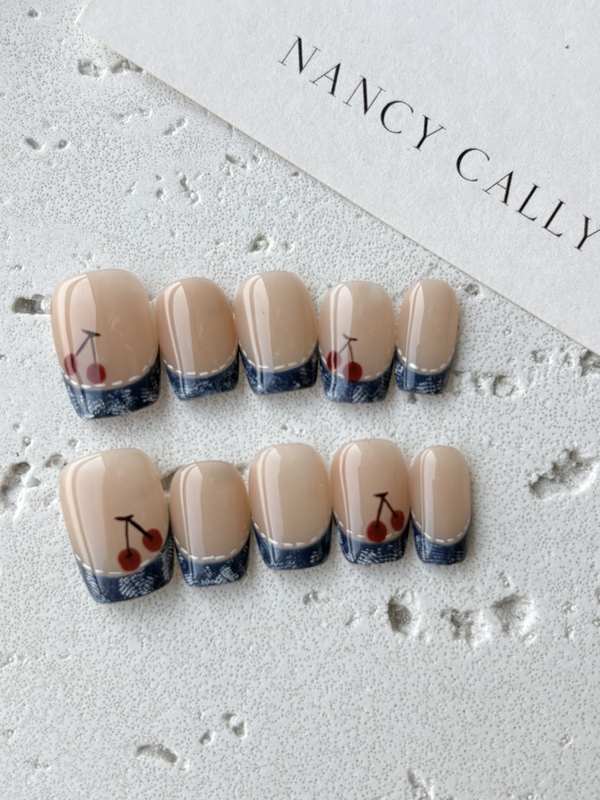【Cherry Denim】French-Style Cute Nail Art, Cherry Nude Color Press-On Nails, Niche Hand-Painted Nail Art That Makes Hands Look Fairer 【Cherry Denim】French-Style Cute Nail Art, Cherry Nude Color Press-On Nails, Niche Hand-Painted Nail Art That Makes Hands Look Fairer