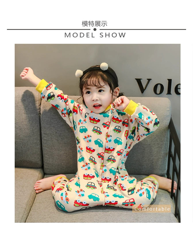 Đồ ngủ trẻ em một mảnh của phụ nữ mùa xuân và mùa thu cotton bé bé bò phù hợp với trẻ em công chúa nữ bé dịch vụ nhà dài tay - Áo liền quần