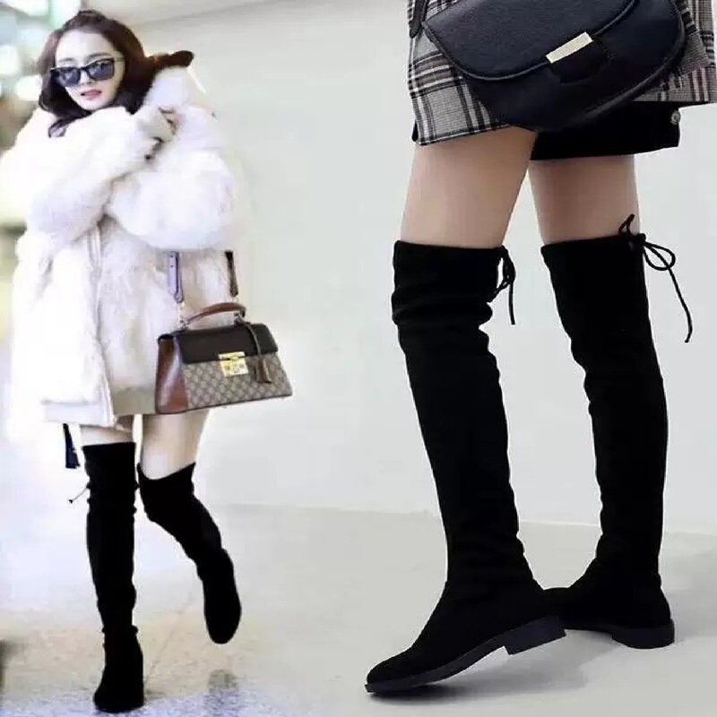 2026 Autumn and Winter New Style Over-The-Knee Korean Style Long Boots for Women, Flat Heel, Fleece-Lined, Comfortable, Versatile, Slimming, Plus-Size Long Boots for Women