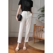 Type Juzheng capable and comfortable high-texture acetic acid slimming legs straight curling commuter pipe trousers