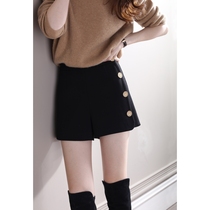 Hard to match with your boots the version is too good thin retro metal buckle high-waisted shorts boots and pants for women