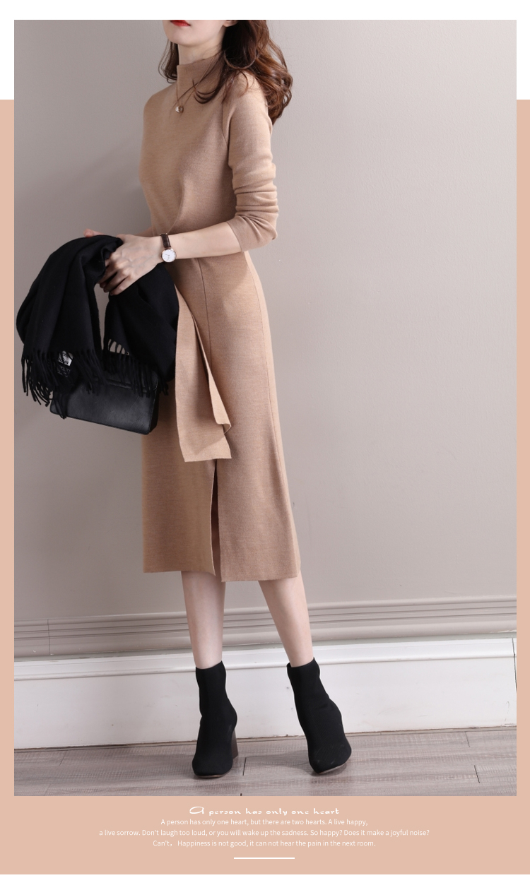 women s Half-high collar wool knit slit dress nihaostyles clothing wholesale NSBY76859