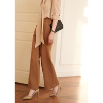 High luxury JPOO Jane Pu atmosphere neat feeling imported pure wool wide legs micro La Xi pants female autumn