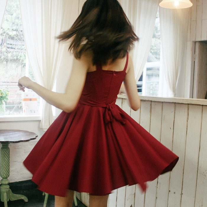 Chiếc váy nhỏ màu đỏ cổ điển thắt lưng xếp ly người hâm mộ văn học nhỏ tính khí tươi mới Đai lưng cao thắt lưng 2021 quần áo phụ nữ mùa xuân và mùa hè - váy đầm