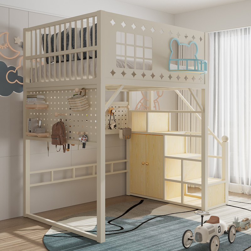 Double-Decker Wrought Iron Loft Bed, Bunk Bed, Elevated Suspended Bed, Two-Story Treehouse Loft Bed, High Bunk Bed Double-Decker Wrought Iron Loft Bed, Bunk Bed, Elevated Suspended Bed, Two-Story Treehouse Loft Bed, High Bunk Bed