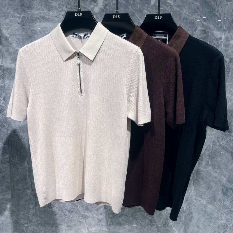 European High-End Autumn Men's Short-Sleeved Sweater with a Polo Collar, Old Money Style, Light Luxury Half-Zip Knit Top
