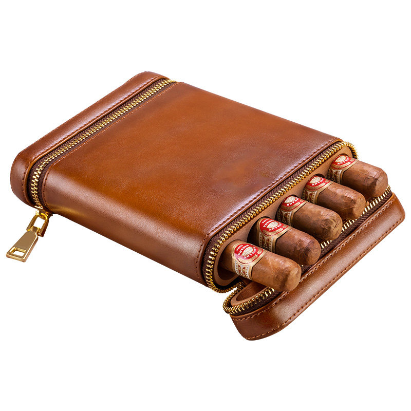 Leather cigar moisturizing holster portable 6 pack cedar wood cigar set personality creative cigar smoker