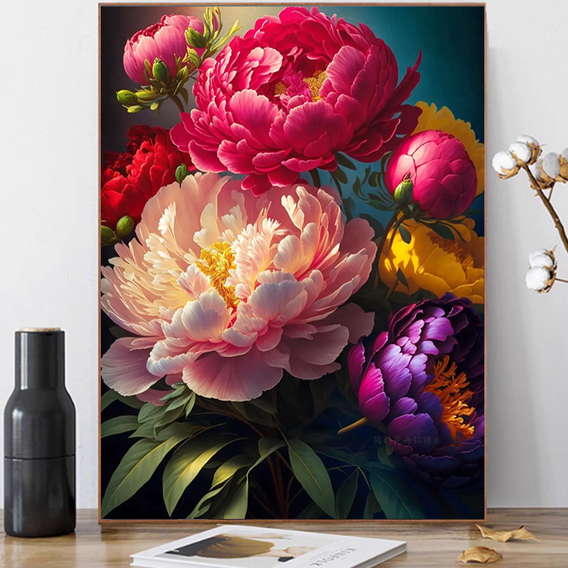 High-End and Luxurious Peony Diamond Painting 2025 New Model, High Aesthetic Value, Full Diamond, Handmade Dot Diamond Embroidery, Cross-Stitch for Living Room High-End and Luxurious Peony Diamond Painting 2025 New Model, High Aesthetic Value, Full Diamond, Handmade Dot Diamond Embroidery, Cross-Stitch for Living Room