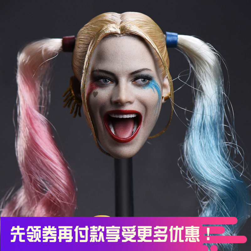 1 6 female soldier clown woman Haley Quinn with a smiling face and a high quality version of her hair can be torn down