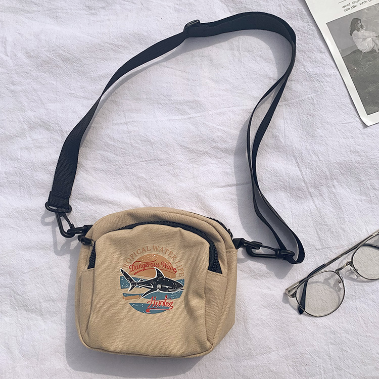 Shark Messenger Bag Light Khakisolar system Harajuku Street shot Inclined shoulder bag female ulzzang leisure time Versatile the republic of korea ins student Canvas bag One shoulder Small bag