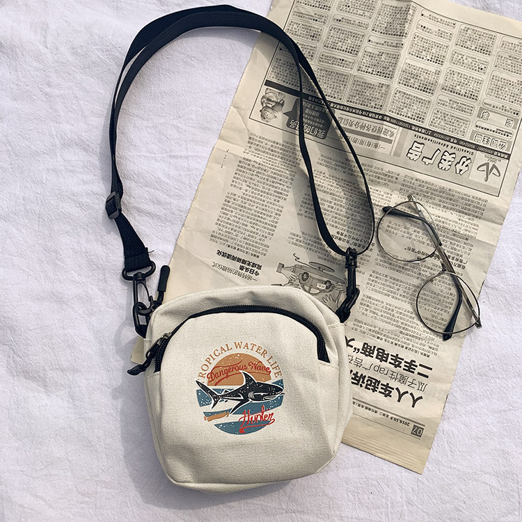 Shark Messenger Bag Whitesolar system Harajuku Street shot Inclined shoulder bag female ulzzang leisure time Versatile the republic of korea ins student Canvas bag One shoulder Small bag