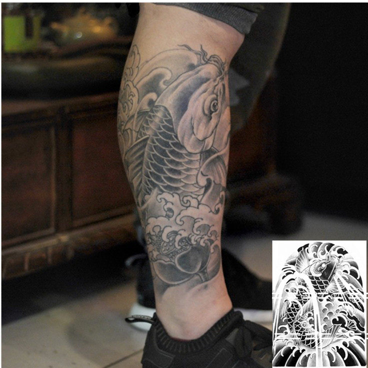 Tattoo sticker big carp flower arm male and female waterproof polychaemion carp and calf lasting simulation tattooed half-arm patch