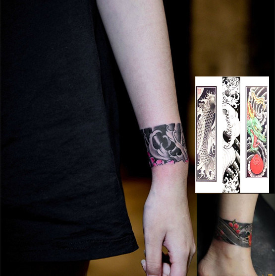 手环脚环纹身贴男女款手腕脚踝手臂龙虎鱼浪花防水持久仿真刺青