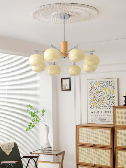 Medieval wood style retro glass chandelier French cream living room bedroom dining room modern simple persimmon lamps