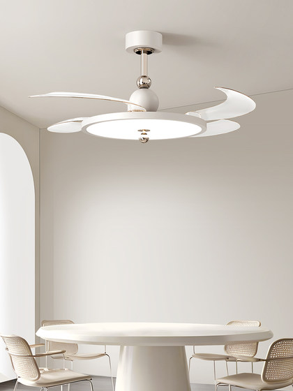 Cream-Style Restaurant Invisible Fan Light, Modern Minimalist White Ceiling Fan Light, Minimalist Smart Vintage Bedroom Fan Light