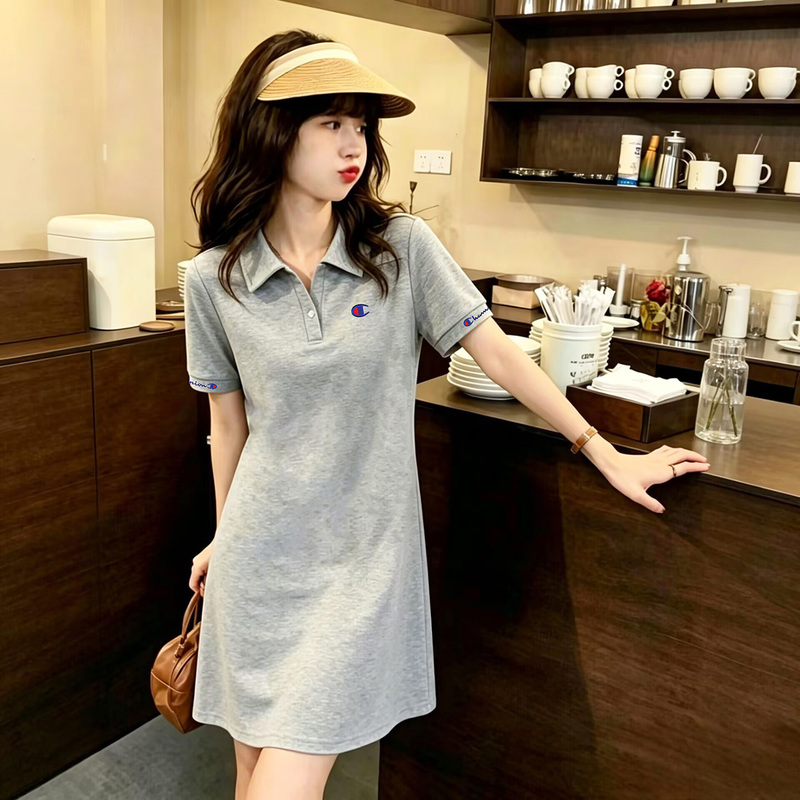 Japanese Style Champion Polo Collar Dress for Women 2026 New Summer Loose Slimming Tummy-Covering Age-Reducing Pure Cotton A-Line Dress