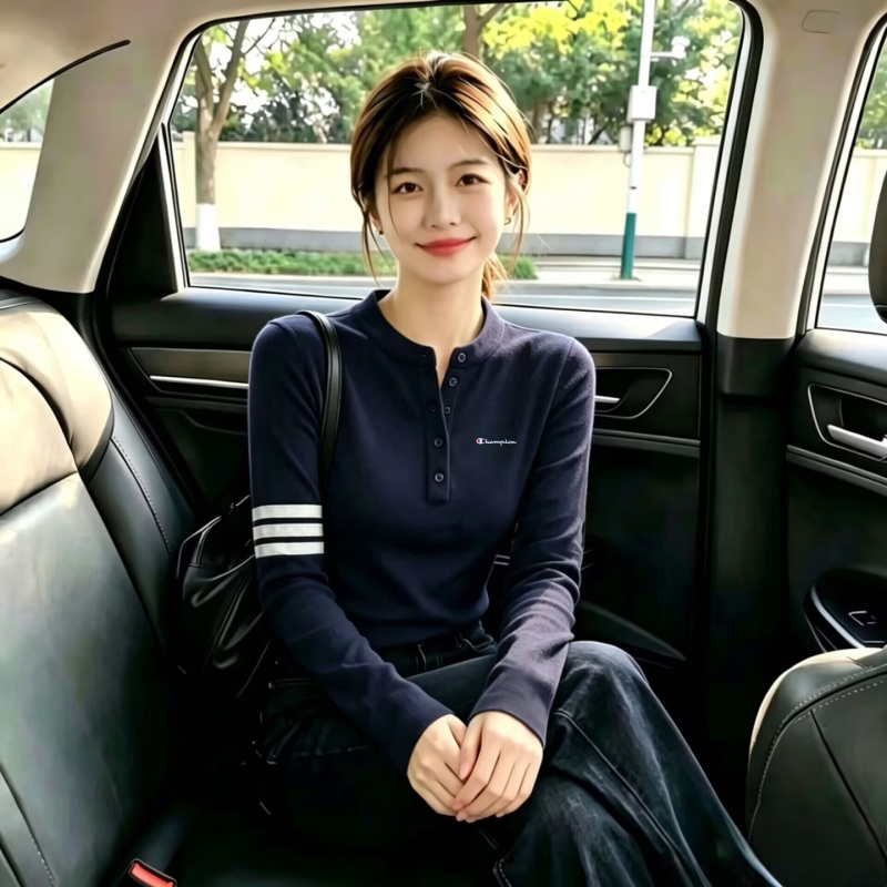 Japanese Version Champion Long-Sleeve T-Shirt for Women, Slim Fit Top, 2026 New Spring and Autumn Outerwear, Fashionable and High-End Base Shirt