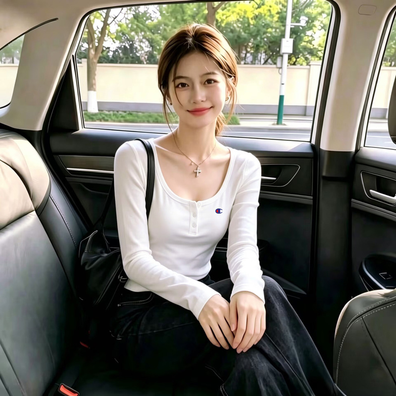 Japanese Style Champion Pure Cotton Crew Neck Regular Shoulder T-Shirt for Women, Slim Fit, 2026 New Spring and Autumn Long-Sleeve Base Shirt Top