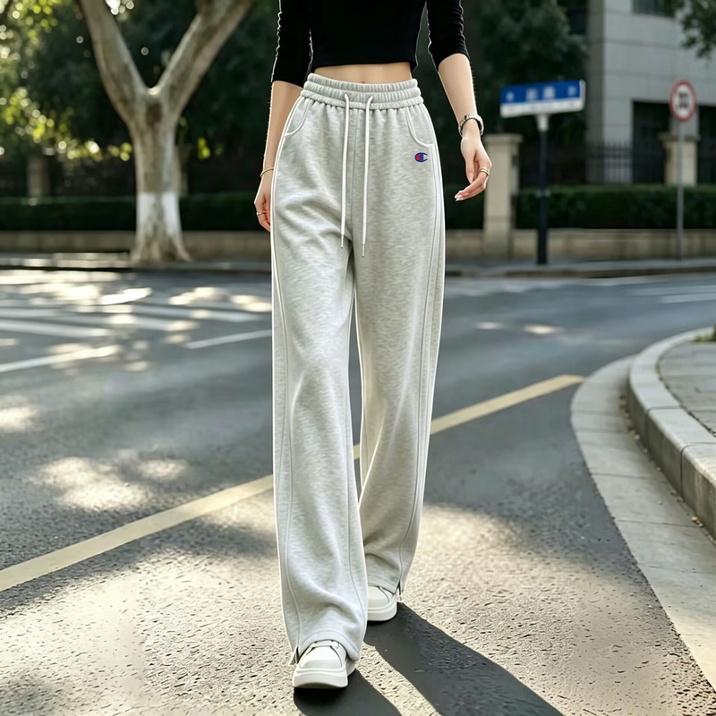 Japanese Version Champion Pure Cotton Straight-Leg Drape Sweatpants for Women 2026 New Couple Autumn and Winter Fleece-Lined Thickened Casual Sports Pants