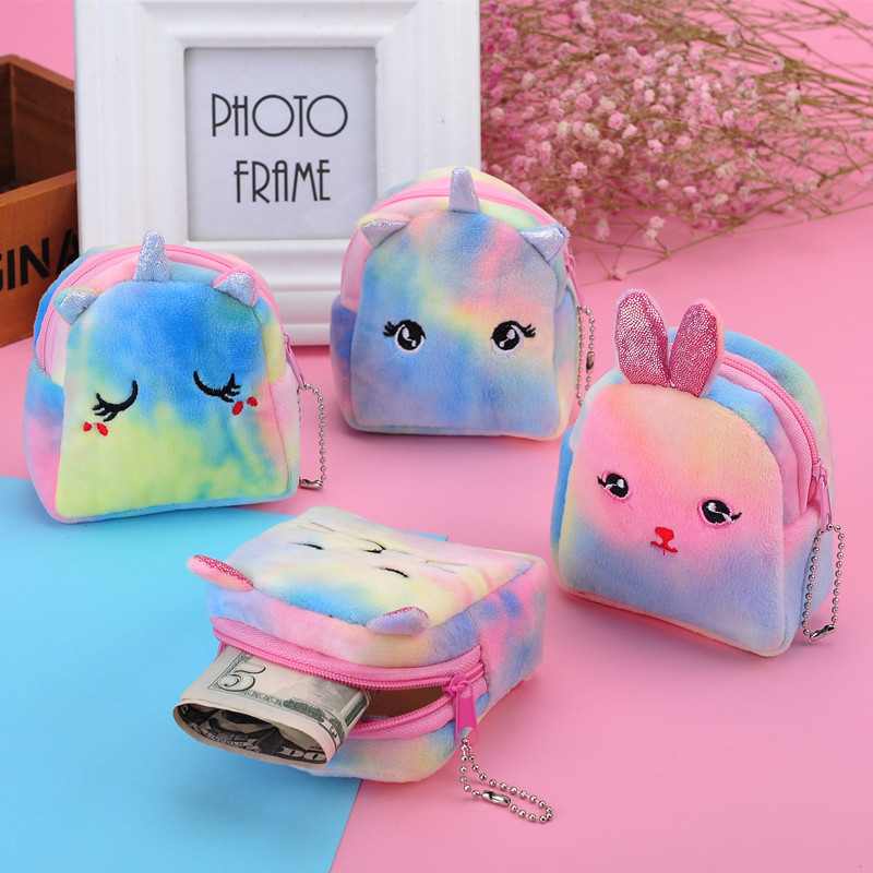 Unicorn coin purse Japanese-style cartoon plush girl heart animal mini coin bag cute school bag shape