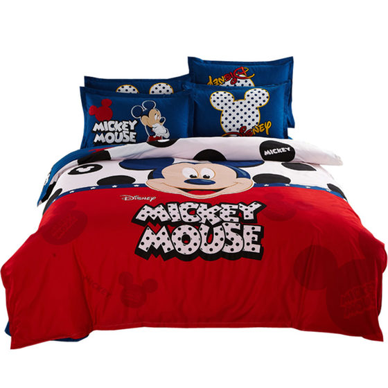 Cartoon bedding four-piece set pure cotton 1.8/2.0m bed double simple cotton 1.5m three-piece set 4 cute